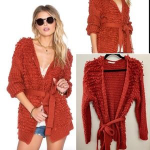Revolve Tularosa Vaughn Rust Orange Shag Belted Wrap Sweater Small